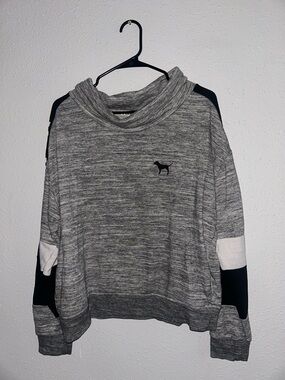 PINK Victoria's Secret Gray Marled Cowl Neck Sweater with Black & White Accents